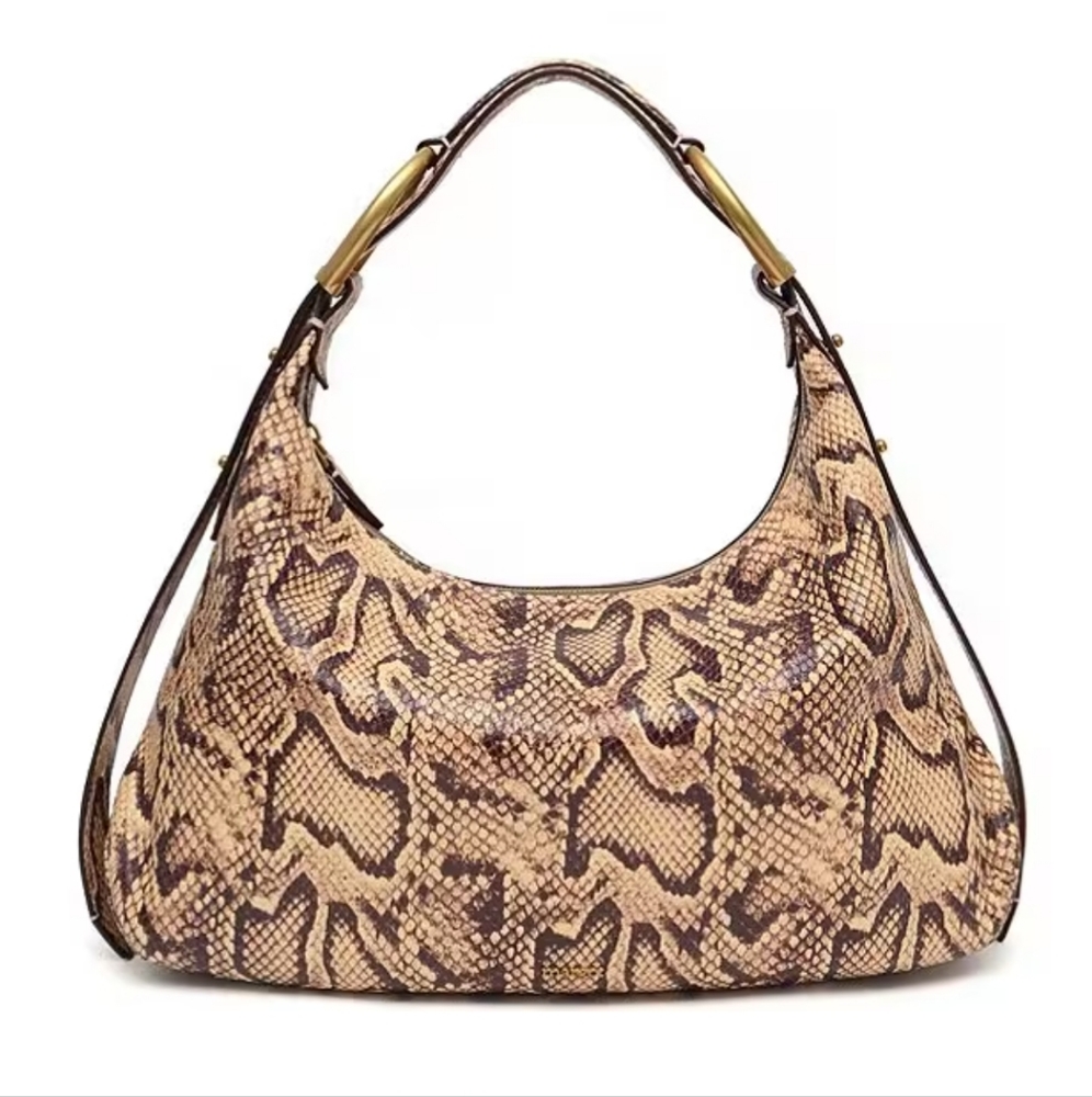 Margot Alexandra Stirrup Snake Print Leather Hobo Bag